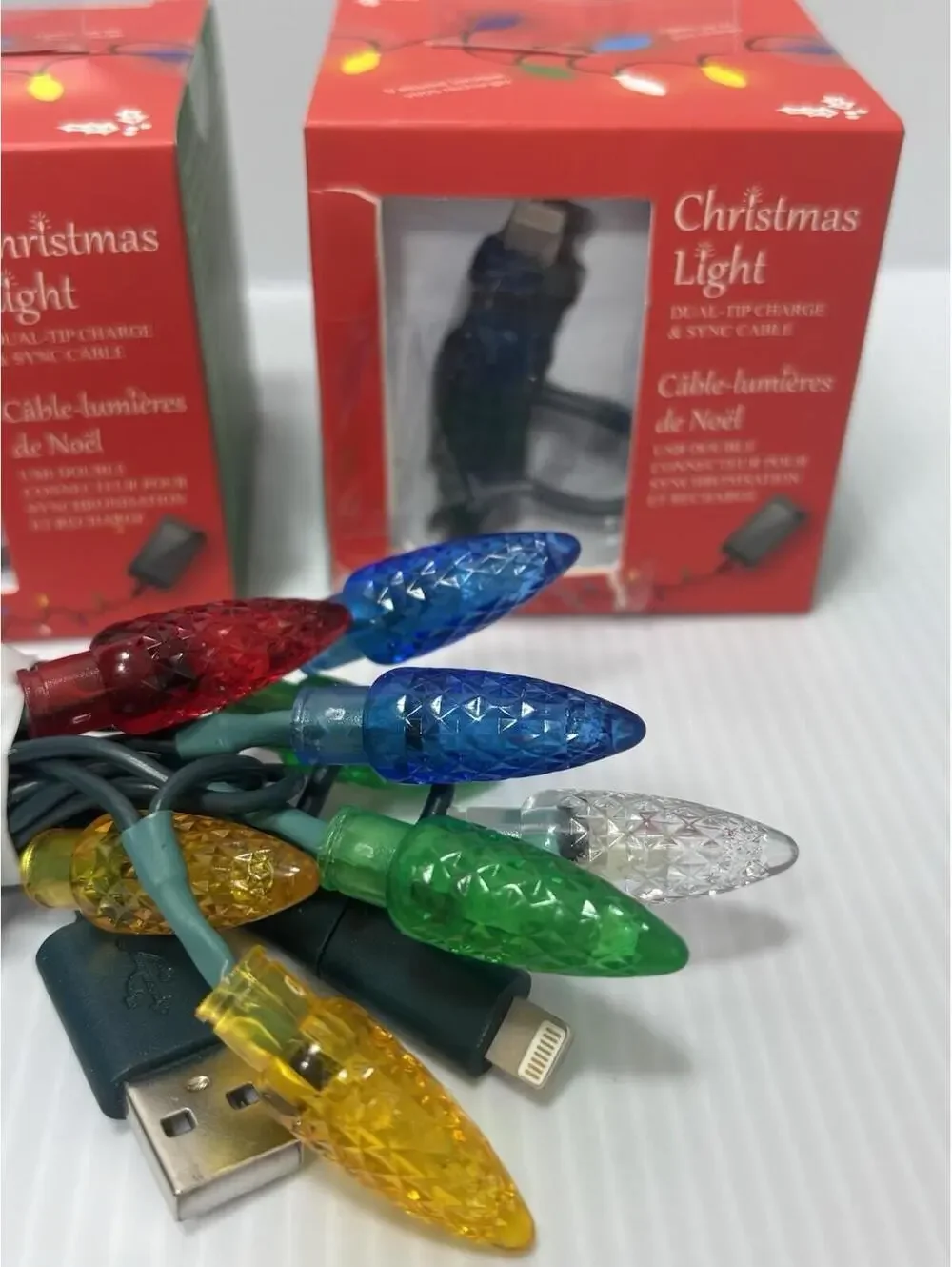 Dual-Tip Charge Sync Cable Christmas Lights Glow 3 Sets USB Phone Charger NEW